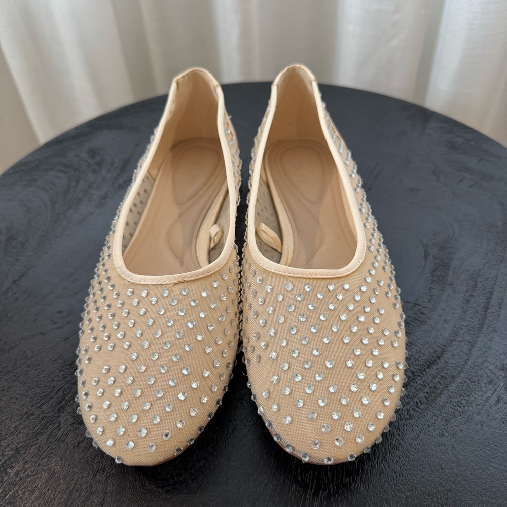 Elegant Beige Rhinestone Flats